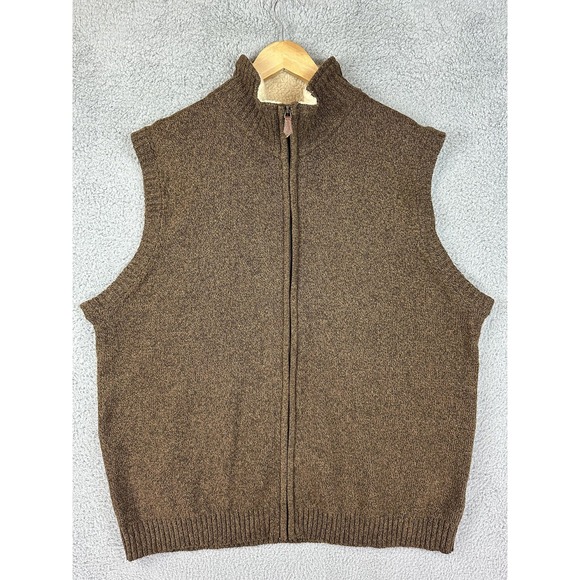 Haggar Vest Mens 2XL Brown Sherpa Fleece Lined Full Zip Knit Sweater Casual Mens - Picture 1 of 9